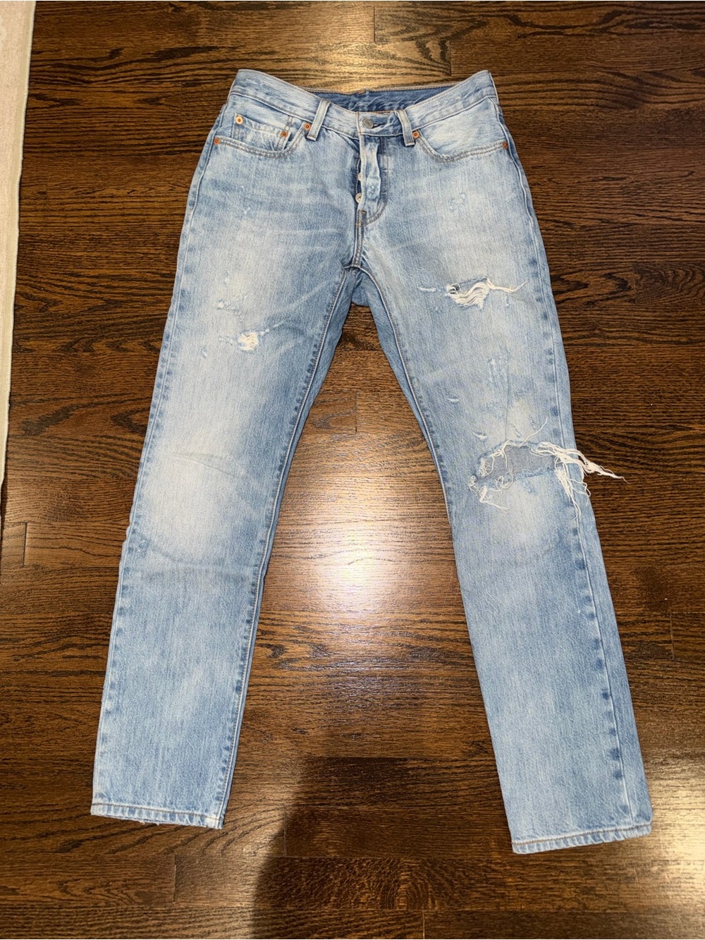 Women's Levi’s 501 Straight-Leg Distressed Jeans in Light Blue